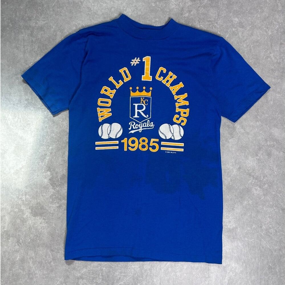 1985 Vintage Kansas City Royals World Series Champs Blue T Shirt Size M